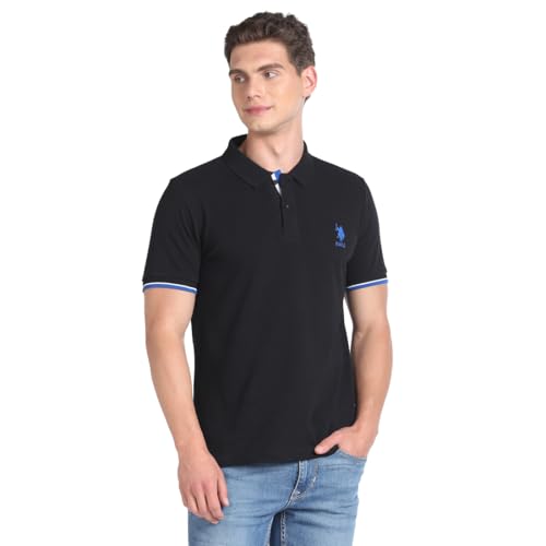 Image of U.S. Polo ASSN. Solid Slim Fit Polo T Shirts for Men - 100% Cotton, Half Sleeves Mens Tshirt