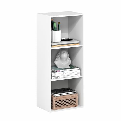 Furinno PASIR Book Shelf 3-Cube Bookcase Standing Bookshelf Open Storage Shelf Closed Back Easy Assembly 9.3 x 12 x 31.5 Inches for Home Office Living Room Plain White