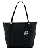 Michael Kors Jet Set Item East West Signature Top Zip Black PVC Tote with Silver Tone Hardware
