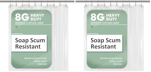 Image of Barossa Design 60 x 72 Inches Shower Curtain Liner with 6 Weighted Magnets, Heavy Duty PEVA, 10 Grommet Holes, Waterproof, PVC Free, Clear, 60x72 (Pack of 2)