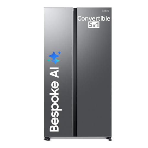 Samsung 653 L, 3 Star, Frost Free, Double Door, Convertible 5-in-1 Digital Inverter, Side By Side AI Enabled Smart Refrigerator with WiFi (RS76CG8003S9HL, Silver, Refined Inox) view 1