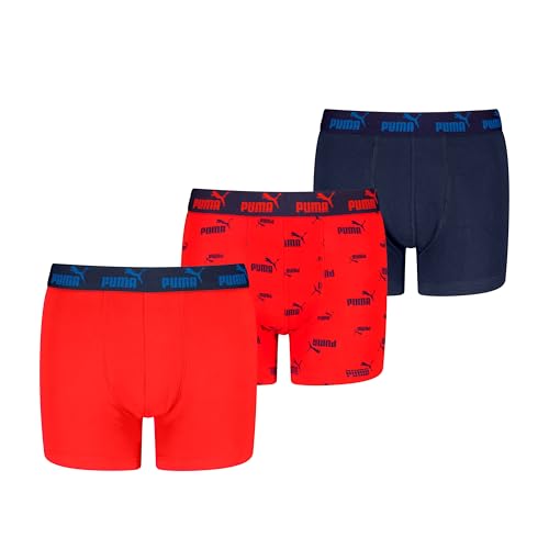 PUMA Boy's Elements Boxer, red/Navy, 134/140 (3er Pack)