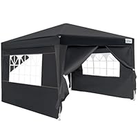 Goutime Pop up Gazebo 3m x 3m Schwere Gewerbeklasse – Kommerzieller Sofortaufbau-Event Shelter, Gartenüberdachung, Outdoor-Camping-Markise inklusive 4 Zeltwandpaneelen (Schwarz)