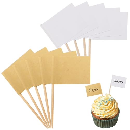 Lot de 100 étiquettes vierges pour buffet de fête, cure-dents, pics à cocktail, cupcakes, fromage, drapeaux alimentaires de fête pour buffets
