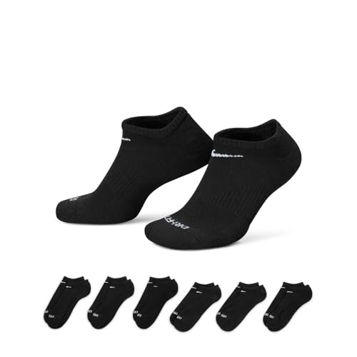 Nike Women's Everyday Plus Cushioned Training No-Show Socks (6 Pairs), Black | White, X-Large