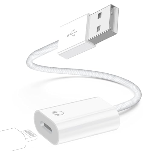 USB A to Lightning Female Audio Adapter, External Sound Card USB-A to Female Lightning Adapter HiFi Audio Headphones Converter Fit with USB A MacBook Computer PC Support Volume Mic Nylon Braided