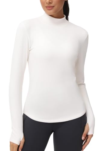 THE GYM PEOPLE Fleece Mock Turtleneck Base Layer Shirt Thermal Workout Tops