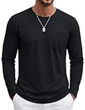 TACVASEN Atmungsaktiv T-Shirt für Herren Freizeit Baumwolle Langarmshirt Einfarbige Arbeits T Shirt Rundhals Herren Sommer Herbst Sweatshirt Schwarz L