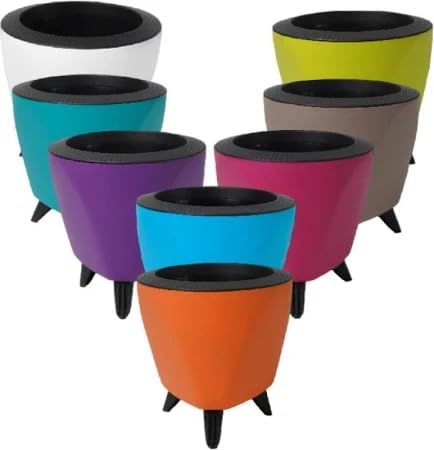 Image of Garden Art Indoor Outdoor Self Watering Planter Home Living Room Office Tabletop Decorative Plastic Flower Pot 5.1 Inch (Multicolor, 8) PPLAB