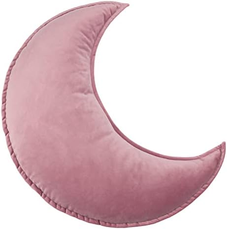 JIKAL Star Moon Shaped Pillow Soft Velvet Nursery Stuffed Throw Pillows for Baby Room Kids Reading Nook Decor Gift (Moon, Dusty Pink)