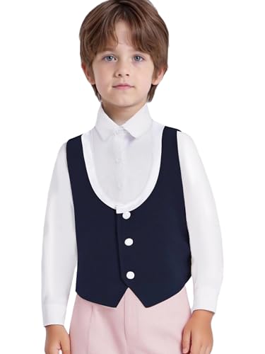 Boys Formal Suit Vest, U Neck & Sleeveless, 3 Button Single Breasted Closure & Color Block3