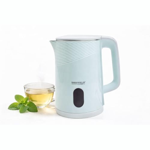 Image of SHEFFIELD CLASSIC 1.5L Cool Touch Electric Kettle for Home & Office | 1350W Fast Boil Stainless Steel Water Jug | Double-Wall Insulation, Automatic Shut-Off & 360 Cordless Base (Blue, BPA-Free)