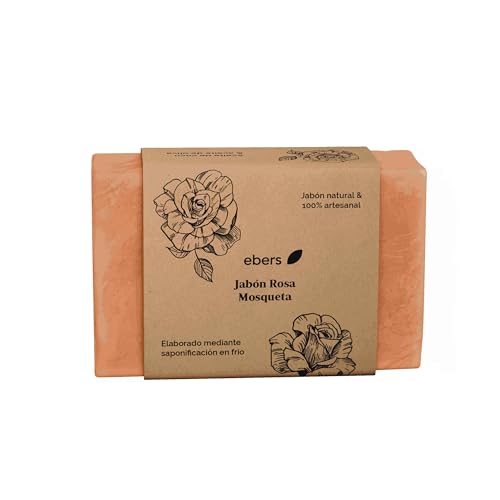 Ebers Jabón de Rosa Mosqueta Artesanal para todo tipo de pieles | Cara y cuerpo | Regenerador e hidratante | Vegano, artesanal y sin Conservantes