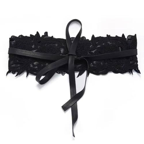 MINILUJIA Womens Lace Wide Waist Belt Wrap Around Obi Croset Belts Bowknot,Wide Wrap Retro Waist Belt for Dress - Main Image