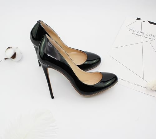 Image of Womens Round Toe Sexy Shallow Mouth 4.7in Stilettos High Heel Banquet Pumps Big Size Versatile Shoes Black US5