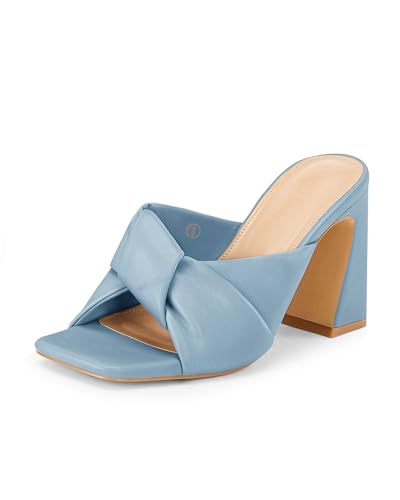Image of Coutgo Womens Chunky Heeled Mules Puffy Knot Square Open Toe Slip On Sandals Summer Evening Party Prom Shoes