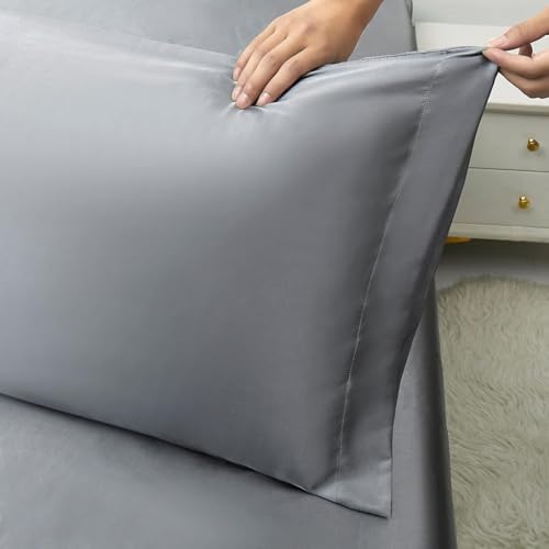 Image of RAGGLE Satin Silk Pillowcase for Hair and Skin Standard Size 18 inchX 28 inch with Soft Breathable Smooth Cooling Pillow Covers for Sleeping or Pillow Protector (4, Gray)