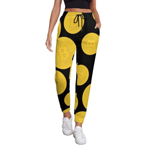 Bitcoin Prints Artwork Women's Sweatpants Casual Athletic Joggers Trouser Drawstring Lounge Pants with Pockets