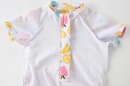 Image of AMIYAN Toddler Girls One-Piece Swimwear Short Sleeve Ruffle Swimsuit Zipper Rash Guard Bathing Suit for Little Girls 1-5Y