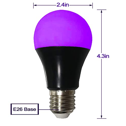 Uv Led Black Light Bulbs 2 Pack, A19 E26 8W Blacklight Bulb For Glow In The Dark, Uva Level 385-400Nm, Blacklight Light Bulbs For Parties Body Paint Fluorescent Poster Pet Stains #TOP6