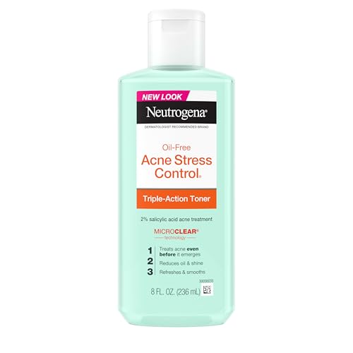 Kenvue Neutrogena Acne Stress Control Oil-Free Triple-Action Face Toner, Skin Care with 2% Salicylic Acid, Acne Toner for Face with Green Tea & Cucumber Extract, Nourishing & Refreshing, 8 fl. oz