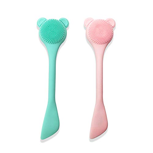 JL&LOVE Silicone Face Mask Applicator Facial Cleansing Brush, Soft Double-Ended Beauty Tool, 2pcs (Pink, Green))