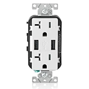 Leviton T5832-W Type-A USB in-Wall Charger with 20A Tamper-Resistant Outlet, USB Charger for Smartphones, White