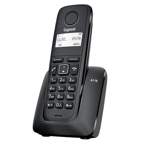 Gigaset A116 - Telefono Cordless - Durata delle batterie 12 ore di conversazione e 130 ore di standby - Fino a 50 voci, Nero [Compatibile in IT, ES]
