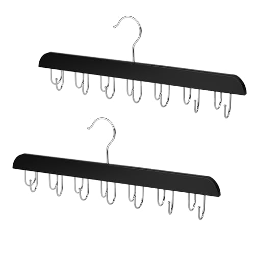 MIPIACE 2 Pièces Cintre en pour Ceintures à 360 °Rotatifs Cintre pour Soutien Gorge en Bois avec 14 Crochets Porte CeintureGain de Place Porte Cravate pour...