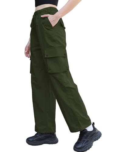 Image of Cromoncent Cargo Pants Girls & Women Parachute Pants Y2K Baggy Rave Clothes Waterproof with Pockets, 6 Years - 3XL