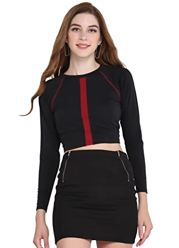 Image of Leriya Fashion Long Sleeve Crop Top Cropped Sweatshirt for Women with Thumb Hole Western Top