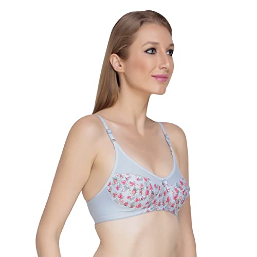 Image of Women Padded Printed Bra - Made of Pure Cotton Full Coverage Non Wired Seamless Pushup Soft Cup for T-Shirt Saree Dress Sports Garment for Daily Use Everyday