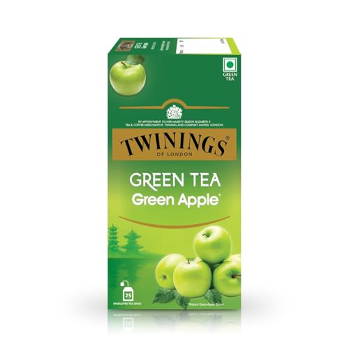 Image of Twinings Green Tea Green Apple, 25 Teabags| Pack of 1| Perfectly Balanced & Refreshing Taste| Light, Fruity Taste| Low Calorie| Handpicked Green Leaves| Enjoy a Hot Cup of Tea