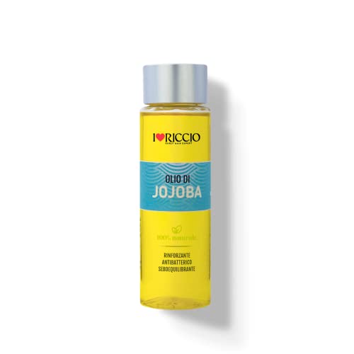 I Love Riccio Olio di Jojoba per Viso, Corpo e Capelli, Olio Nutriente e Antirughe, Olio Capelli Ricci Rinforzante, Antibatterico e Antiforfora Ideale per Capelli Grassi, Olio Certificato Bio, 100 ml