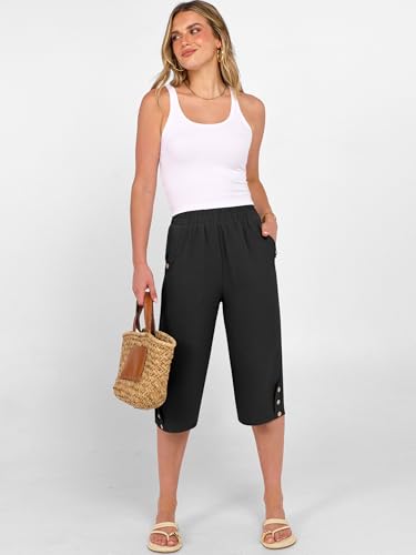 Image of ANRABESS Womens Wide Leg Capri Pants Elastic Waist Casual Loose Lounge Trousers 2026 Summer Flowy Beach Vacation Clothes