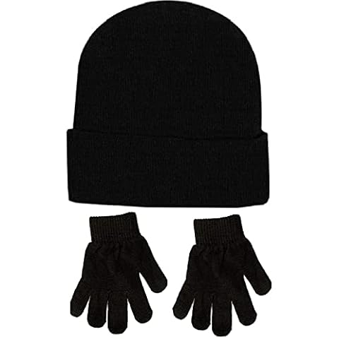 Kids Black Thermal Hat and Gloves Set Cover