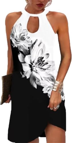 Image of Kubsid Halter Dresses for Women 2026 Casual Floral Print Summer Dresses Hollow Out A-line Sundresses for Beach Vacation