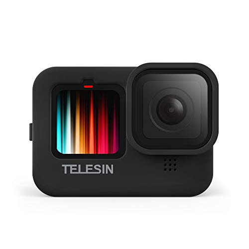 TELESIN Funda de silicona para GoPro Hero 9 Black,Hero 9 Funda y cordón con tapa de objetivo (negro)
