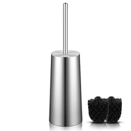 Homemaxs Toilet Brush and Holder, ?2020 Newest? Anti-Rust 304 Stainless Steel Toilet Brush with 2 Black Heads Durable Toilet Brush for Bathroom Toilet