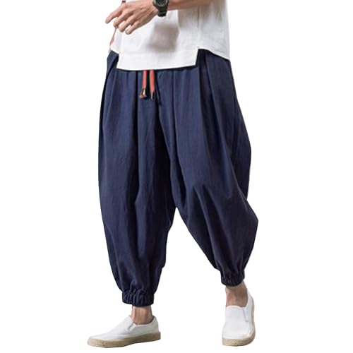 Pantalon baggy hip-hop homme en lin léger et décontracté à cordon