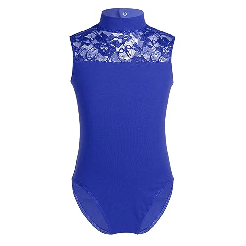 Alvivi Kids Big Girls Sleeveless Turtleneck Mesh/Lace Splice Gymnastic Ballet Dance Leotard Dancewear Mock Neck Royal Blue 13-14 Years