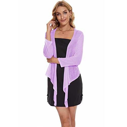 Image of Women's Tie Front Bolero Cardigan Shrug Sweater 3 /4 Sleeve Knotted Lightweight Short Shawl Top
