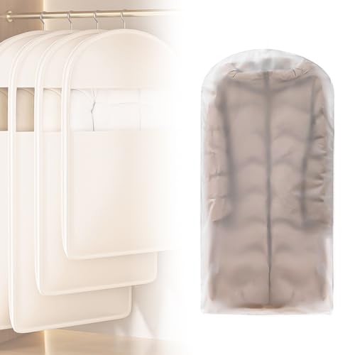 Space Saving Hanging Garment Bag with Self Compression Zipper, 2025 Space-Saving Dust-Proof Down Jacket Compression Storage Bag for Coats Blankets (Transparent, L-110 * 58 * 15cm)