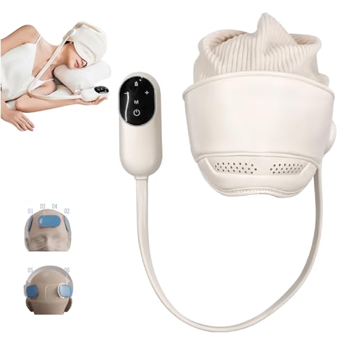 Jumstigate Masajeador de cabeza para dolores de cabeza, masajeador de ojos y sienes con calor, masajeador inteligente para aliviar el dolor de cabeza para migrañas, 6 bolsas de aire y 4 modos