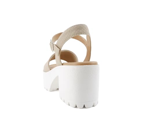 Image of Soda inchStacie inch ~ Women Open Toe Lug Sole Mid Block Heeled Sandals with Adjustable Ankle Strap