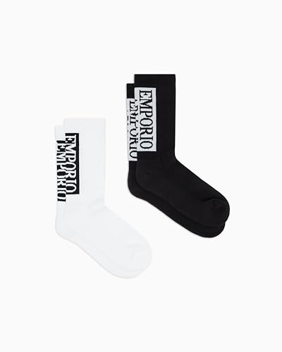 Emporio Armani Lot de 2 paires de chaussettes courtes en éponge pour homme Noir, Noir, Taille unique