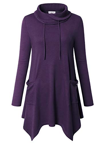 Image of Bulotus Womens Sweaters 2025 Winter Cowl Neck Long Asymmetrical Tunic Sweaters for Leggings Holiday Vacation Tops