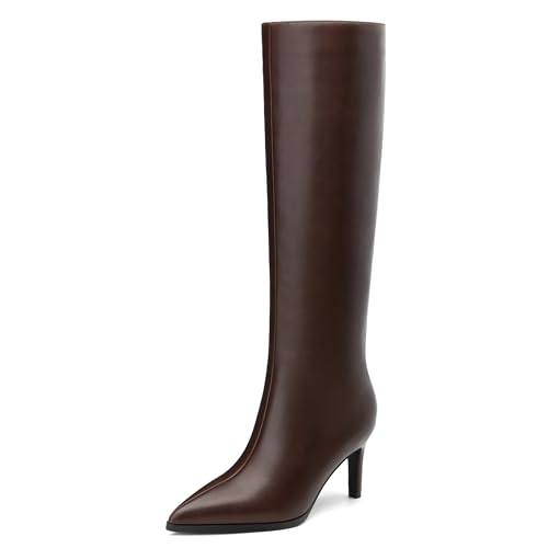 Image of ROSERWISH Women's Knee High Boots Pointed Toe Low Kitten Heel Tall Boots Comfortable Casual Fall Long Boots With Side Zipper
