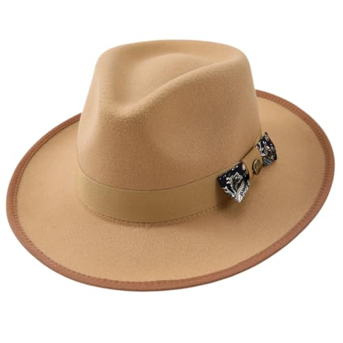 Chapeau Fedora large bord vintage en feutre style jazz britannique unisexe taille M ajustable