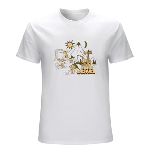 Photo de John Denver Country Lake Cabin Men's T Shirt Guitar Music Roads Graphic Unisex Tee Shirt White XXL